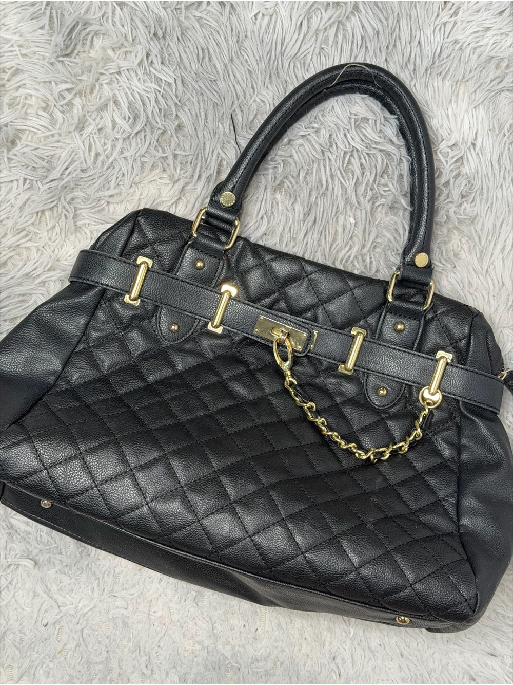 Steve Madden Black Quilted Handbag Purse Tote